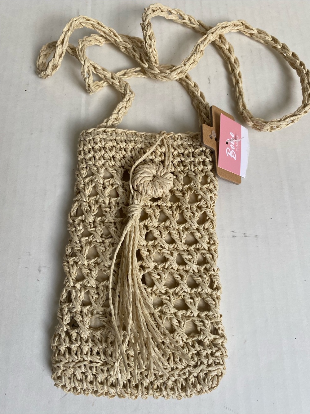 Boho Straw Woven Crossbody Phone Bag with Tassel New